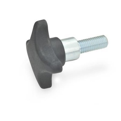 Ganter Norm® - 6335.4-TE-50-M10-25 Kreuzgriffschrauben, Kunststoff, mit vorstehendem Stahl-Bund, Stahl-Gewindestift