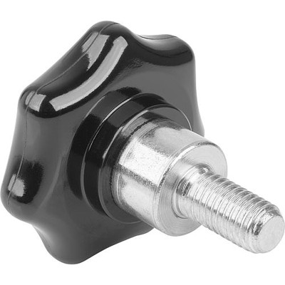 KIPP - STERNGRIFF MIT VORSTEHENDER BUCHSE D=M06X15, D1=32 H=23, FORM:L, DUROPLAST SCHWARZ, KOMP:STAHL