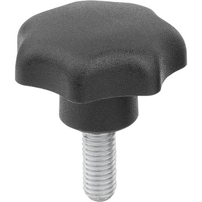 KIPP - STERNGRIFF DIN6336 D=M10X20, D1=40, FORM:L, THERMOPLAST SCHWARZ, KOMP:STAHL BLAU-PASSIVIERT