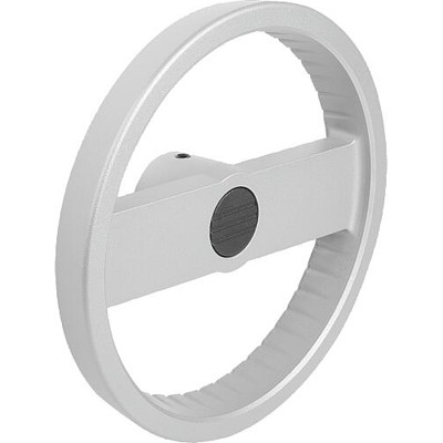 KIPP - 2-SPEICHENHANDRAD D1=125, FORM:A PASSBOHRUNG + QUERBOHRUNG, D2=12, ALUMINIUM SILBER PULVERBESCHICHTET,