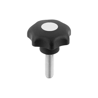 KIPP - STERNGRIFF ÄHNLICH DIN6336 D=M08X40, D1=32 H=20, FORM:L, THERMOPLAST SCHWARZ, KOMP:EDELSTAHL DECKEL:GRAU
