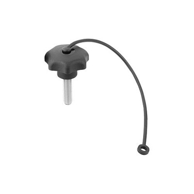 KIPP - STERNGRIFF ÄHNLICH DIN6336 MIT SICHERUNGSBAND D=M16X35, D1=63, FORM:LS, THERMOPLAST SCHWARZ,