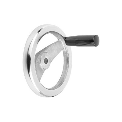 KIPP - 2-SPEICHENHANDRAD D1=125 PASSBOHRUNG D2=14H7, ALUMINIUM, KOMP:DUROPLAST, GRIFF FESTSTEHEND