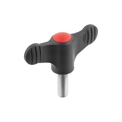 KIPP - FLÜGELGRIFF D=M10X40 A=75, H=35,6, FORM:L MIT AUßENGEWINDE, THERMOPLAST SCHWARZGRAU RAL7021, KOMP:EDELSTAHL