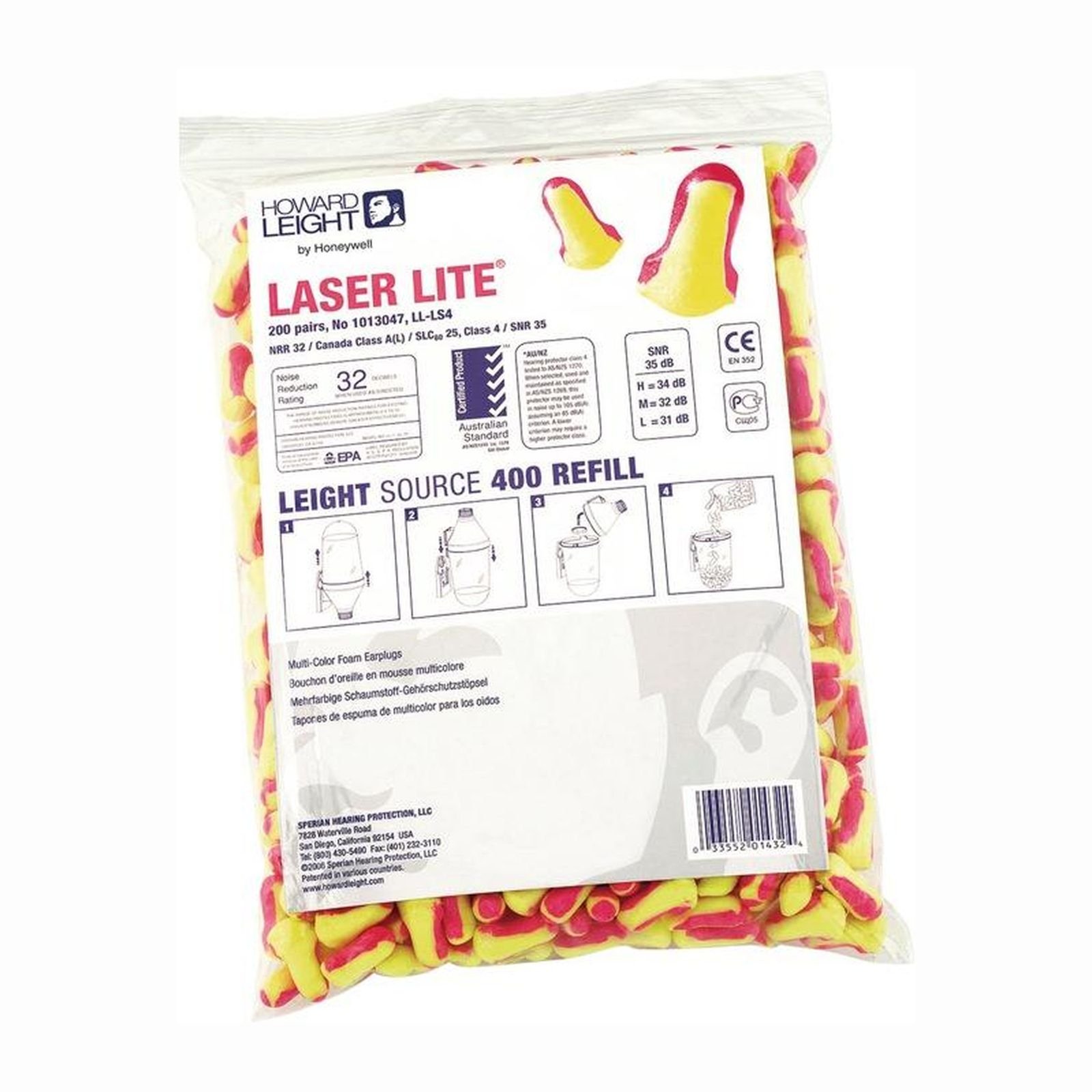 Honeywell 200 Paar Gehörschutzstöpsel Laser Lite EN 352-2 SNR 35 dB Nachfüllpack - 1013047