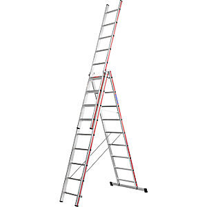 Alu-Mehrzweckleiter, Profi-Ausführung, 3 x 9 Sprossen, max. Arbeitshöhe 7,39 m.