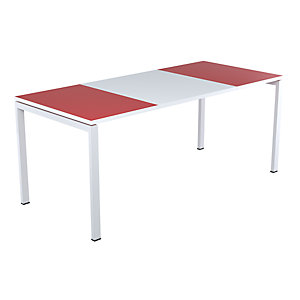 Schreibtisch easyDesk®, Höhe 750 mm, Breite 1800 mm, Plattenfarbe rot / weiß.