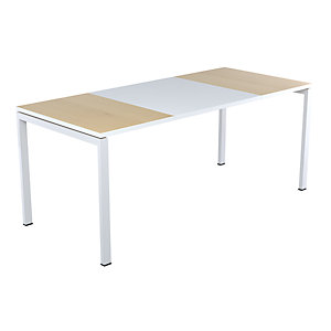 Schreibtisch easyDesk®, Höhe 750 mm, Breite 1800 mm, Plattenfarbe weiß / Buche.