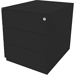 Rollcontainer Note™, mit 3 Universalschubladen, HxBxT 502 x 420 x 565 mm, mit Griffleiste und Top, schwarz.