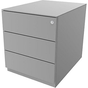 Rollcontainer Note™, mit 3 Universalschubladen, HxBxT 502 x 420 x 565 mm, mit Griffleiste und Top, lichtgrau.