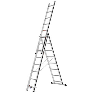 Alu-Mehrzweckleiter, Einsteigermodell, 3 x 8 Sprossen, max. Arbeitshöhe 5,96 m.