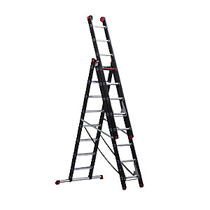 Mehrzweckleiter, Alu beschichtet, 3-teilig, schwarz, 3 x 8 Sprossen.