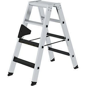 Stufen-Stehleiter CLIP-STEP, beidseitig begehbar, rutschhemmend R13, Schwerlast, 2 x 4 Stufen.