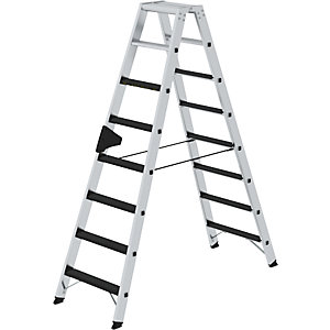 Stufen-Stehleiter CLIP-STEP, beidseitig begehbar, rutschhemmend R13, Schwerlast, 2 x 8 Stufen.
