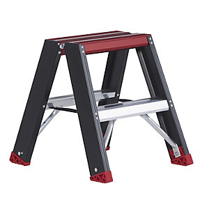 Sicherheits-Stehleiter, beidseitig begehbar, 2 x 2 Stufen.