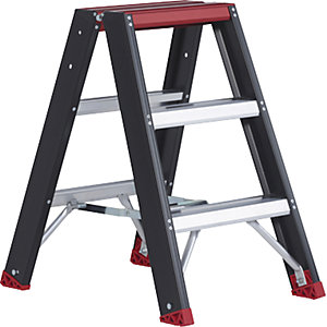 Sicherheits-Stehleiter, beidseitig begehbar, 2 x 3 Stufen.