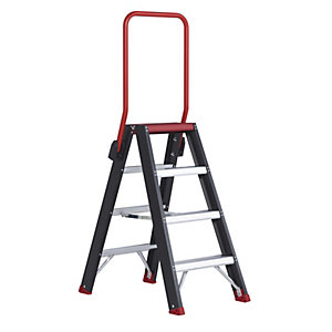 Sicherheits-Stehleiter, beidseitig begehbar, 2 x 4 Stufen.