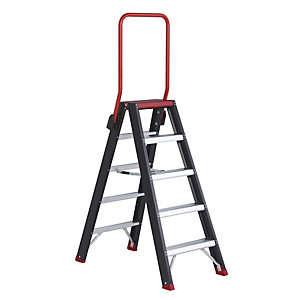 Sicherheits-Stehleiter, beidseitig begehbar, 2 x 5 Stufen.