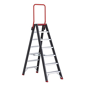 Sicherheits-Stehleiter, beidseitig begehbar, 2 x 7 Stufen.