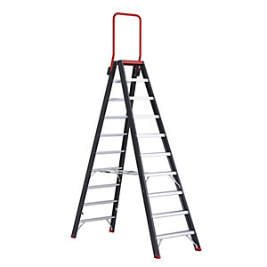 Sicherheits-Stehleiter, beidseitig begehbar, 2 x 10 Stufen.