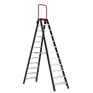 Sicherheits-Stehleiter, beidseitig begehbar, 2 x 12 Stufen.