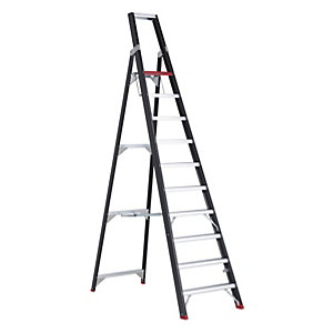 Sicherheits-Stehleiter, einseitig begehbar, 10 Stufen inkl. Plattform.