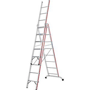 Alu-Mehrzweckleiter, Industrieausführung, 3 x 8 Sprossen, max. Arbeitshöhe 6,35 m.