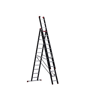 Mehrzweckleiter, Alu beschichtet, 3-teilig, schwarz, 3 x 12 Sprossen.