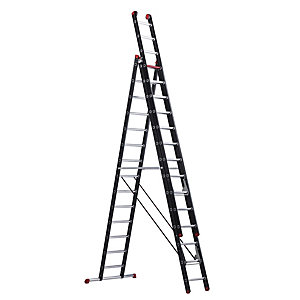 Mehrzweckleiter, Alu beschichtet, 3-teilig, schwarz, 3 x 14 Sprossen.