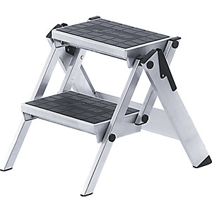 Alu-Klapptreppe, Stufen Alu mit PVC-Belag, ohne Sicherheitsbügel, 2 Stufen.