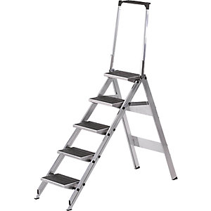 Alu-Klapptreppe, Stufen Alu mit PVC-Belag, mit Sicherheitsbügel, 5 Stufen.