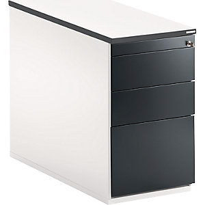Schubladencontainer, HxT 720 x 800 mm, 2 Materialschübe, 1 Hängeregistratur, reinweiß / anthrazitgrau / weiß.