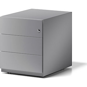 Rollcontainer Note™, mit 3 Universalschubladen, HxBxT 495 x 420 x 565 mm, mit Griffleiste, silber.