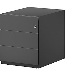 Rollcontainer Note™, mit 3 Universalschubladen, HxBxT 495 x 420 x 565 mm, mit Griffleiste, schwarz.