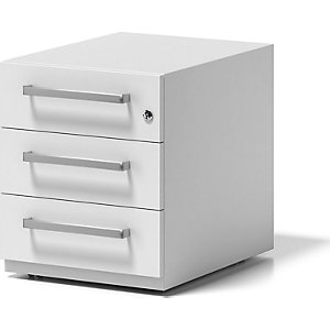Rollcontainer Note™, mit 3 Universalschubladen, HxBxT 495 x 420 x 565 mm, mit Griff, verkehrsweiß.