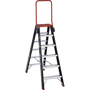 Sicherheits-Stehleiter, beidseitig begehbar, 2 x 6 Stufen.