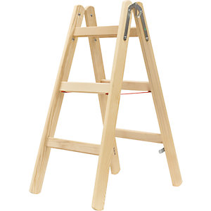Holz-Stehleiter, mit Sprossen, beidseitig begehbar, 2 x 3 Sprossen.