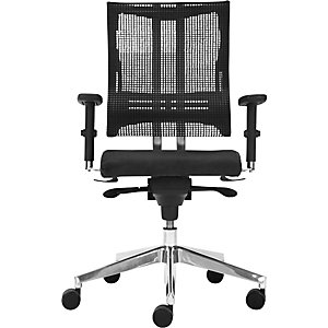 Bürostuhl NET-MOTION, mit Netz-Rückenlehne und Lumbalstütze, Lehne und Sitz schwarz, Gestell verchromt.