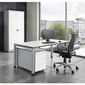 Komplettbüro ARCOS, Schreibtisch, Flügeltürschrank, Rollcontainer mit 3 Schüben, weißalu / reinweiß.
