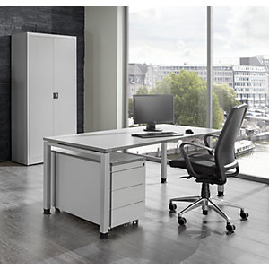 Komplettbüro ARCOS, Schreibtisch, Flügeltürschrank, Rollcontainer mit 3 Schüben, lichtgrau.