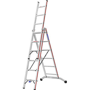 Alu-Mehrzweckleiter, Industrieausführung, 3 x 6 Sprossen, max. Arbeitshöhe 5,00 m.