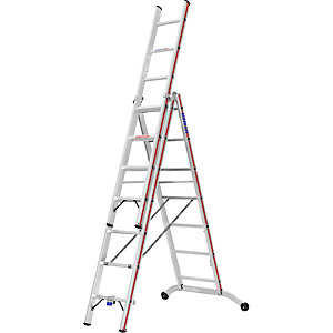 Alu-Mehrzweckleiter, Industrieausführung, 3 x 7 Sprossen, max. Arbeitshöhe 5,80 m.