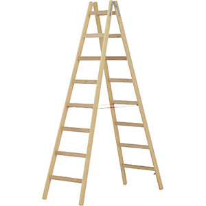 Holz-Stehleiter, mit Sprossen, beidseitig begehbar, 2 x 8 Sprossen.