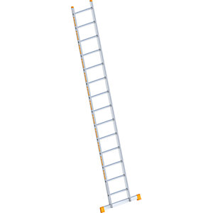 Alu-Anlegeleiter, mit Sprossen, Breite 450 mm, 14 Sprossen inkl. Traverse.