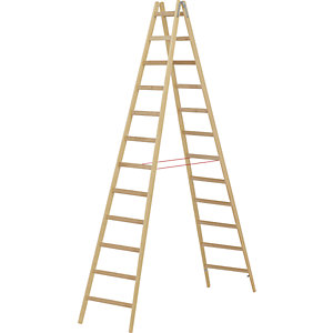 Holz-Stehleiter, mit Sprossen, beidseitig begehbar, 2 x 12 Sprossen.