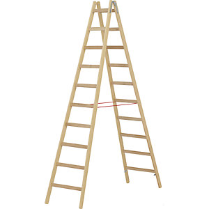 Holz-Stehleiter, mit Sprossen, beidseitig begehbar, 2 x 10 Sprossen.