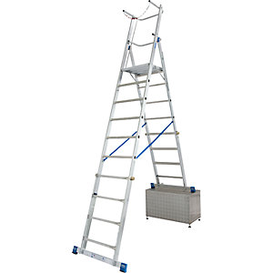 Teleskop-Plattformleiter, höhenverstellbar durch ClickMatic-System, 8 - 10 Sprossen.