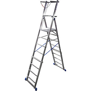 Teleskop-Plattformleiter, höhenverstellbar durch ClickMatic-System, 6 - 8 Sprossen.
