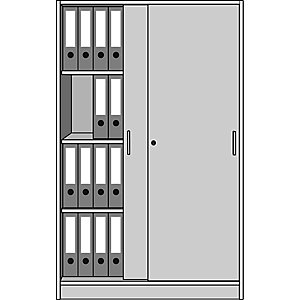 STATUS - Büroschrank, mit Schiebetüren, 3 Fachböden, alusilber / Buche-Dekor.