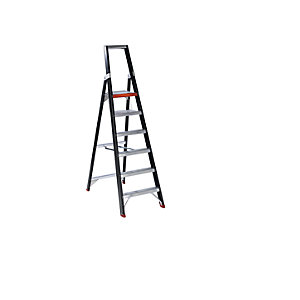 Sicherheits-Stehleiter, einseitig begehbar, 6 Stufen inkl. Plattform.